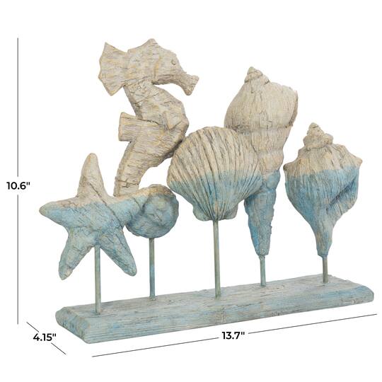 13.75" Light Blue Polystone Ombre Shell & Seahorse Textured Sculpture